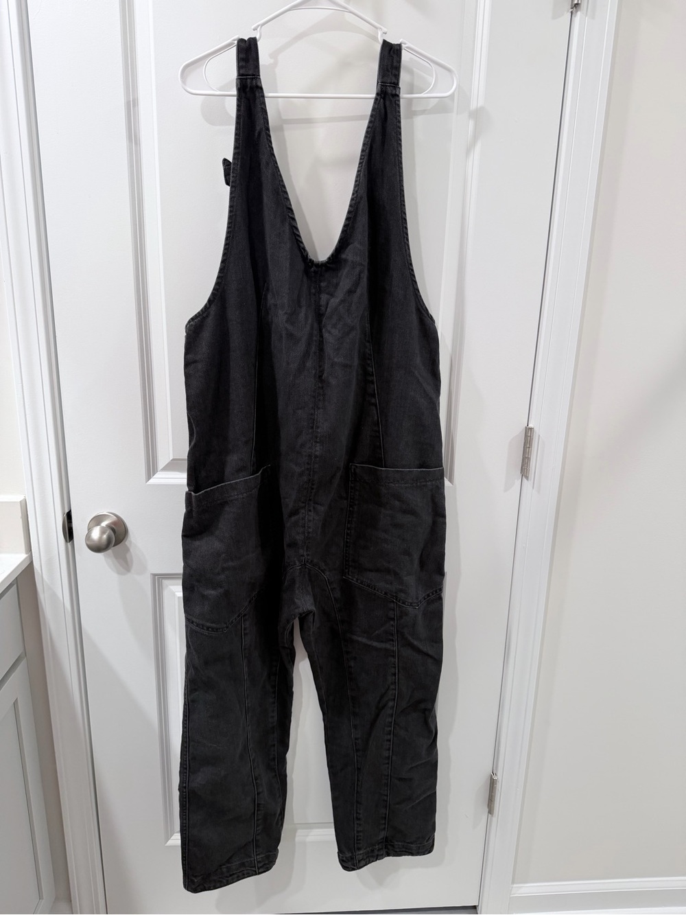 Free People Black Denim Relaxed Jumpsuit